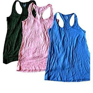 3* New Tan Tops Sexy Basics Women's Large Racerback PowerFlex Blue Peach Black